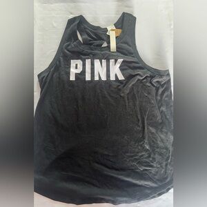 New Victoria’s Secret PINK T-Shirt (XL) Black Tank Top Logo Top  NWT